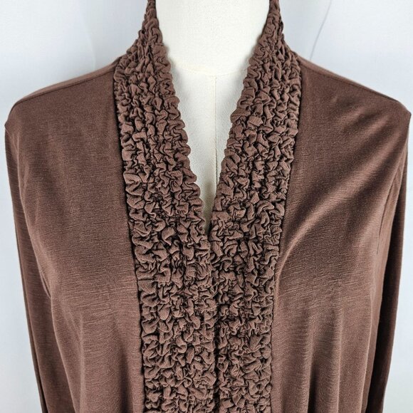 NEW!  Coldwater Creek Cardigan Sweater 2X Brown Texture Trim Open Front - Picture 1 of 10
